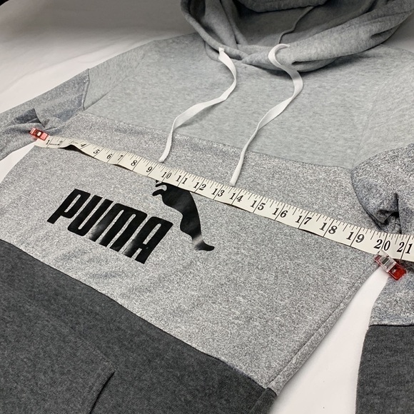 Puma Pullover Long Sleeve Hoodie Sweatshirt Kangaroo Pocket Grey Blend Small - Picture 6 of 8